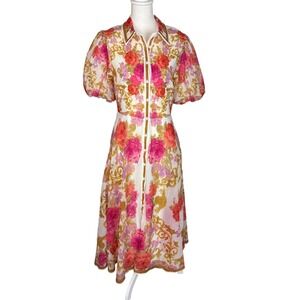 Flying Tomato Pink, Gold and White Floral Midi Dress